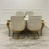 Louis Marble & Gold Dining Table With Carlton Cream/Gold Velvet Chairs