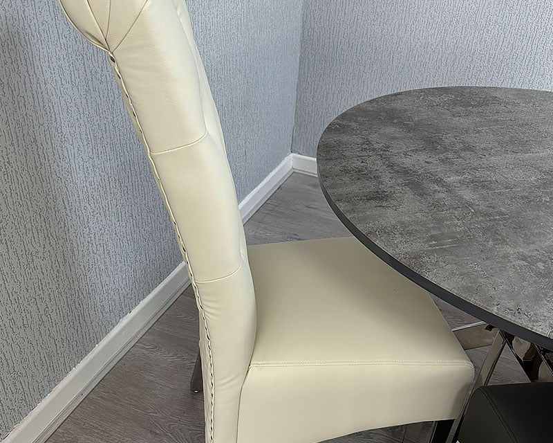 Lucy PU Lion Knocker Quilted Emma Slim Cream White Leather Dining Chair Chrome Legs