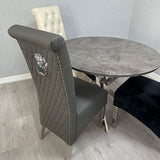 Lucy PU Lion Knocker Quilted Emma Slim Grey Leather Dining Chair Chrome Legs