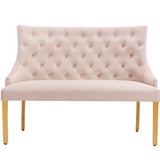 Majestic Lion Knocker Quilted High Back Mink Gold Plush Velvet 130cm Dining Bench