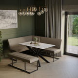 Regent Corner Leather Sand Taupe Bench Set - Right Hand Facing