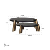 Richmond Interiors Brody Black Oak Wood & Gold Nested Coffee Table | Set Of 2