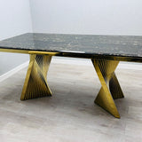 Ravello 180cm Gold Dining Table With Florence High Back Velvet Gold Chairs