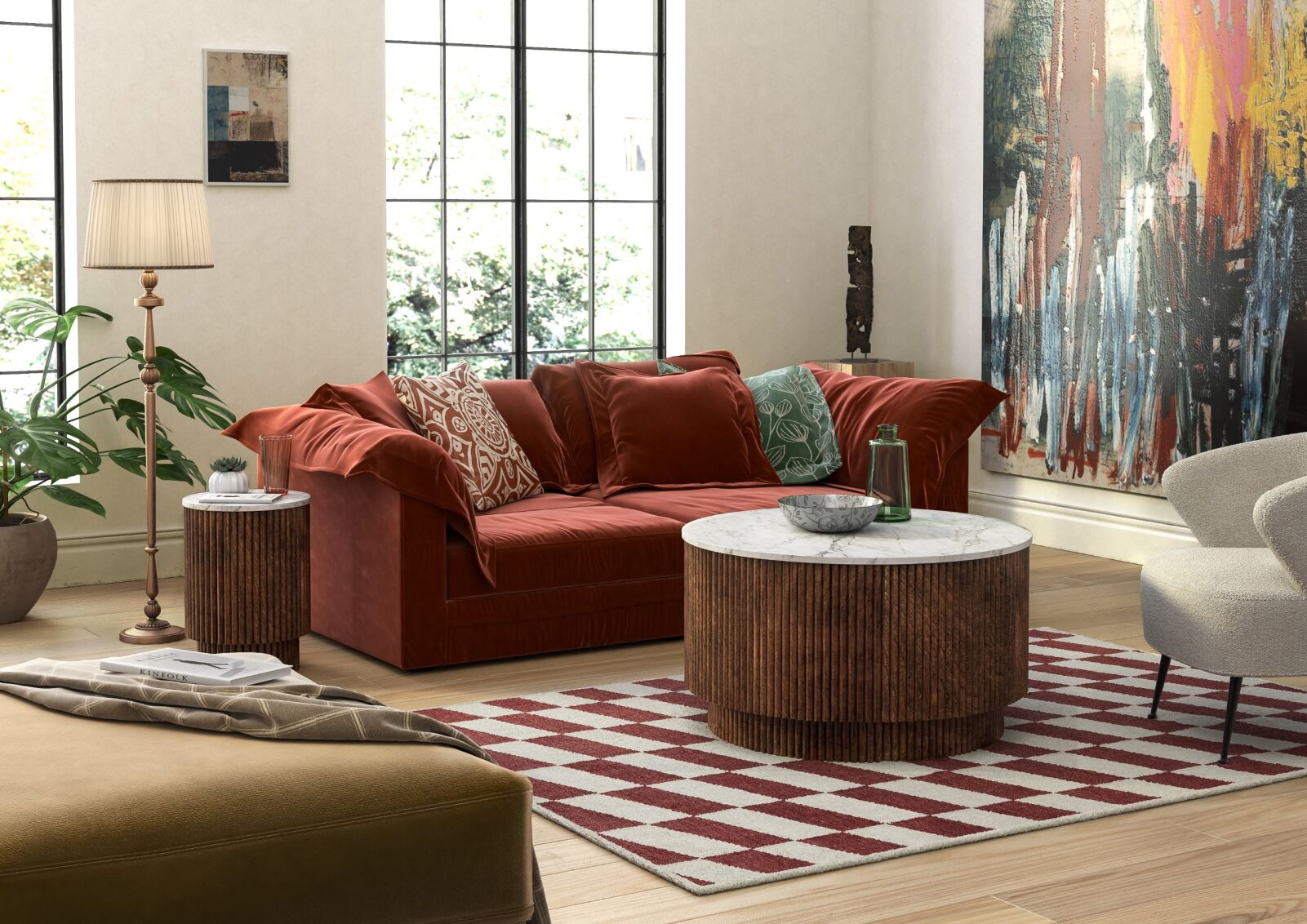 Jasmine Mango Brass Ribbed Marble Coffee Table