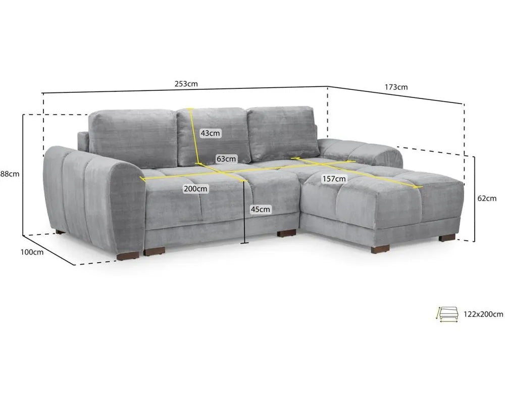 Zara Cream Plush Velvet Universal Corner Sofabed with Storage