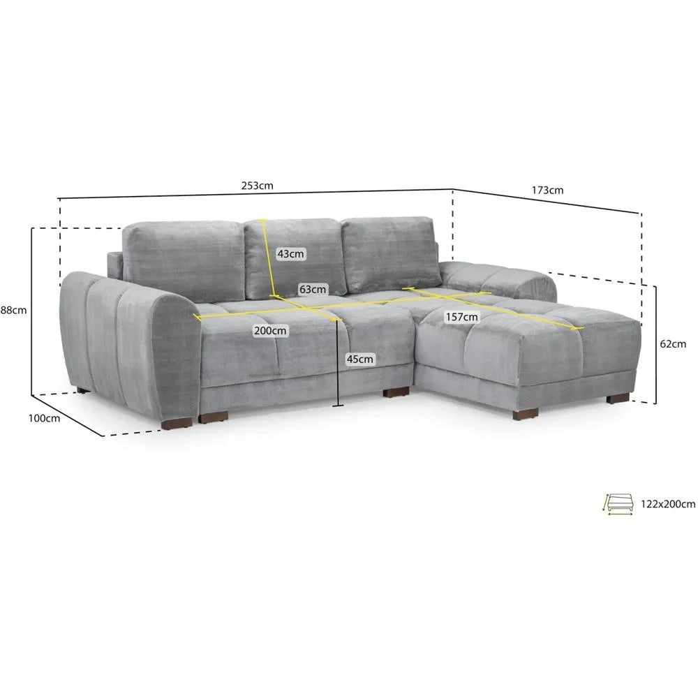 Zara Cream Plush Velvet Universal Corner Sofabed with Storage