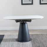 Caro 135cm White Sintered Stone Round Dining Table with Black Pedestal Base