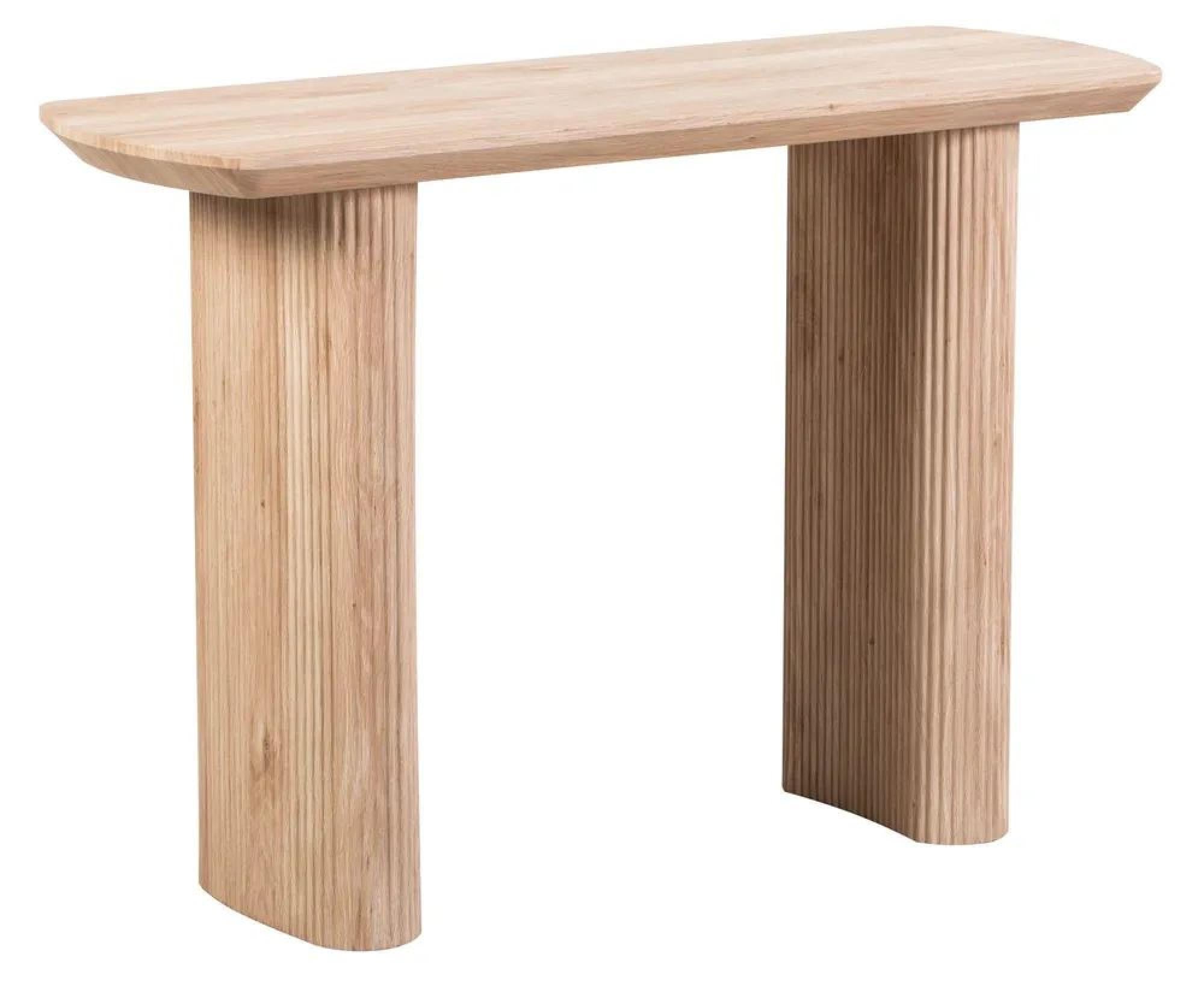Zeno Oak Oval Console Table with Fluted Ribbed Double Pedestal Base