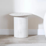 Zeno Fluted White Washed Oak Effect Round End Table with Drum Base