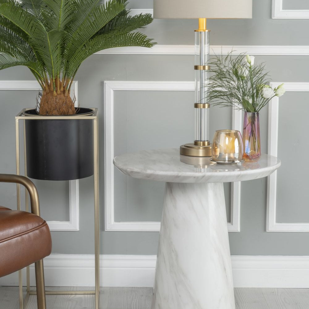 Riviera White Marble Round Side Table