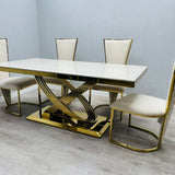 Elina 180cm Gold Dining Table With Florence High Back Velvet Gold Chairs