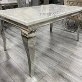 Louis Marble & Chrome Dining Table With Valente Lion Knocker Velvet Chairs-Esme Furnishings