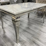 Louis Marble & Chrome Dining Table With Quilted Lion Knocker Velvet Chairs-Esme Furnishings