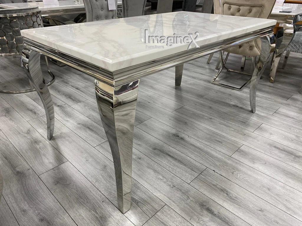 Louis Marble & Chrome Dining Table With Lion Knocker Velvet Chairs-Esme Furnishings
