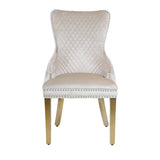Louis Gold & White Marble Dining Table With Cream & Gold Lion Knocker Button Back Dining Chairs