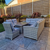 Amano Rattan Garden Outdoor Corner Dining Sofa with 3 Chairs Grey