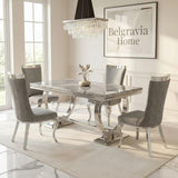 Arianna Marble & Chrome Dining Table With Romeo Silver Leather Chrome Dining Chairs