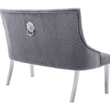 Majestic Lion Knocker Quilted High Back Grey Plush Velvet 130cm Dining Bench