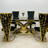 Elina 180cm Gold Dining Table With Florence High Back Velvet Gold Chairs