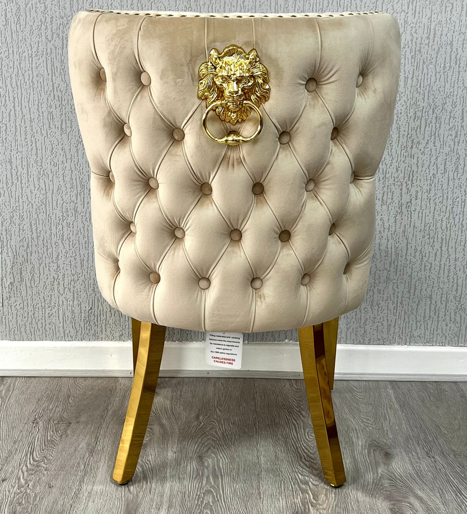 Valentino Gold Lion Knocker Plush Velvet Button Back Dining Chair Gold Legs - 2 Colours