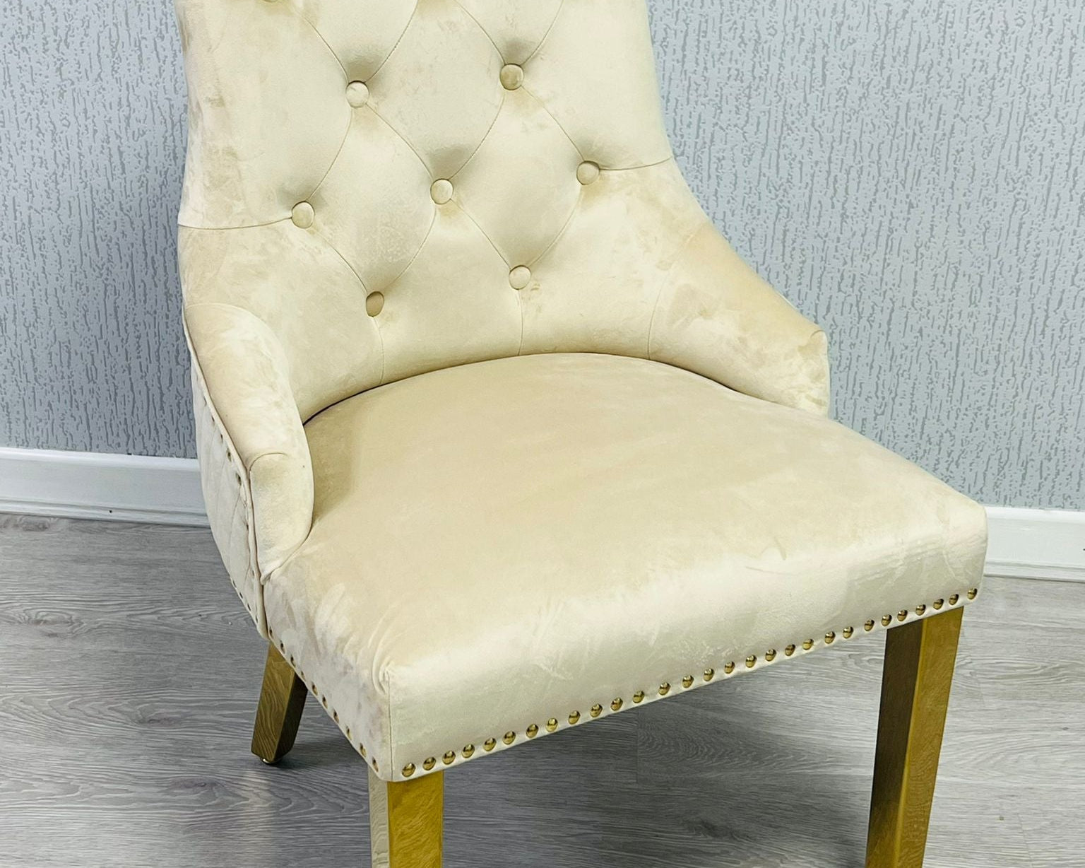 Majestic Cream Gold Ring Knocker Quilted Tufted Plush Velvet Dining Chair Gold Legs-Esme Furnishings