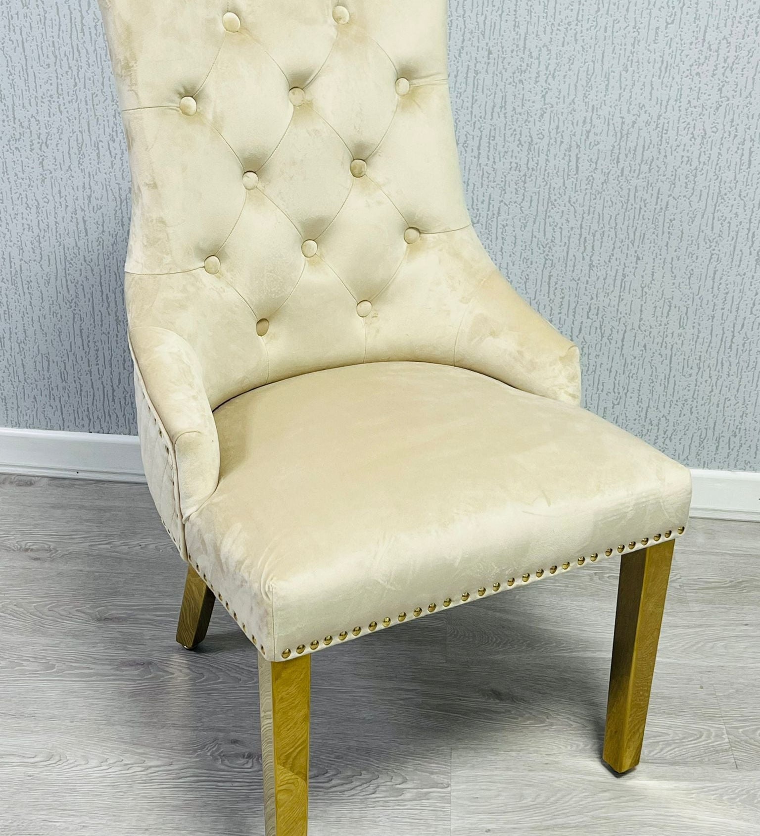 Majestic Cream Gold Ring Knocker Quilted Tufted Plush Velvet Dining Chair Gold Legs-Esme Furnishings