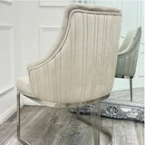 Louis Chrome Round Marble 130cm Dining Table With Carlton Velvet Dining Chairs
