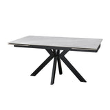 Regent 160-240cm White Ceramic Marble Side Extending Dining Table With Swivel Velvet Dining Chairs