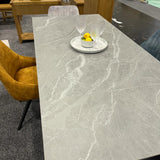 Regent 160-240cm Grey Matt Ceramic Marble Side Extending Dining Table With Velvet Dining Chairs