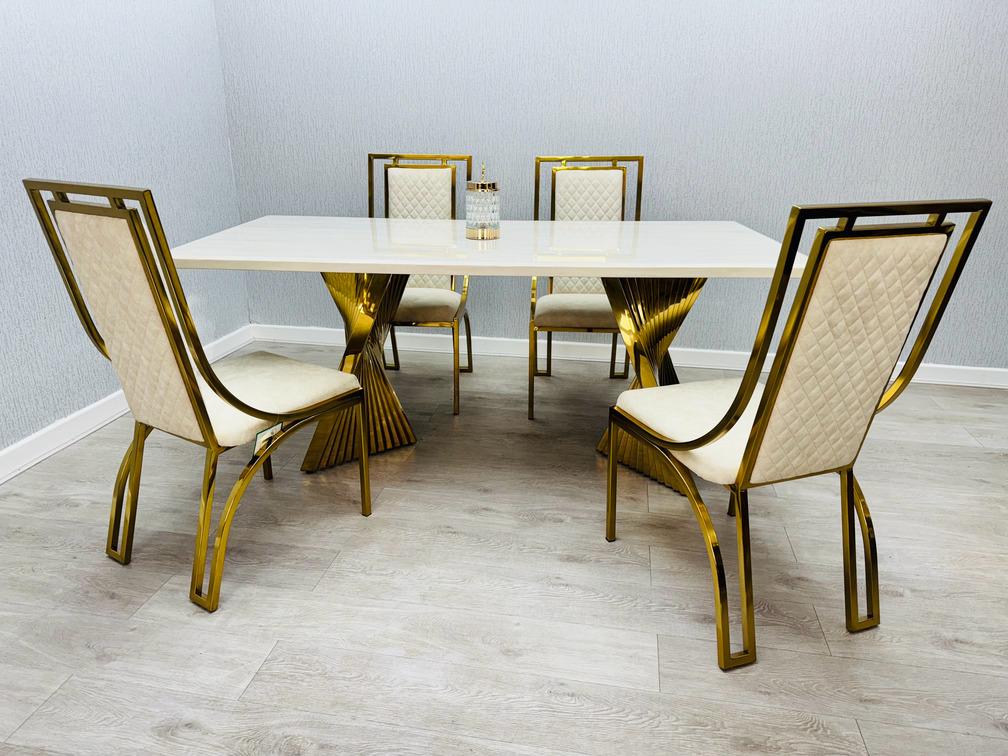 Ravello Cream & Gold Marble 180cm Dining Table Only