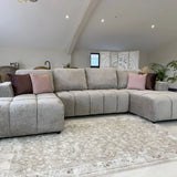 Sena Large Beige Plush Velvet Luxury U Shape Sofabed Sofa