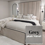 The Wenger Panel Upholstered Plush Velvet Black Piping Bed Frame