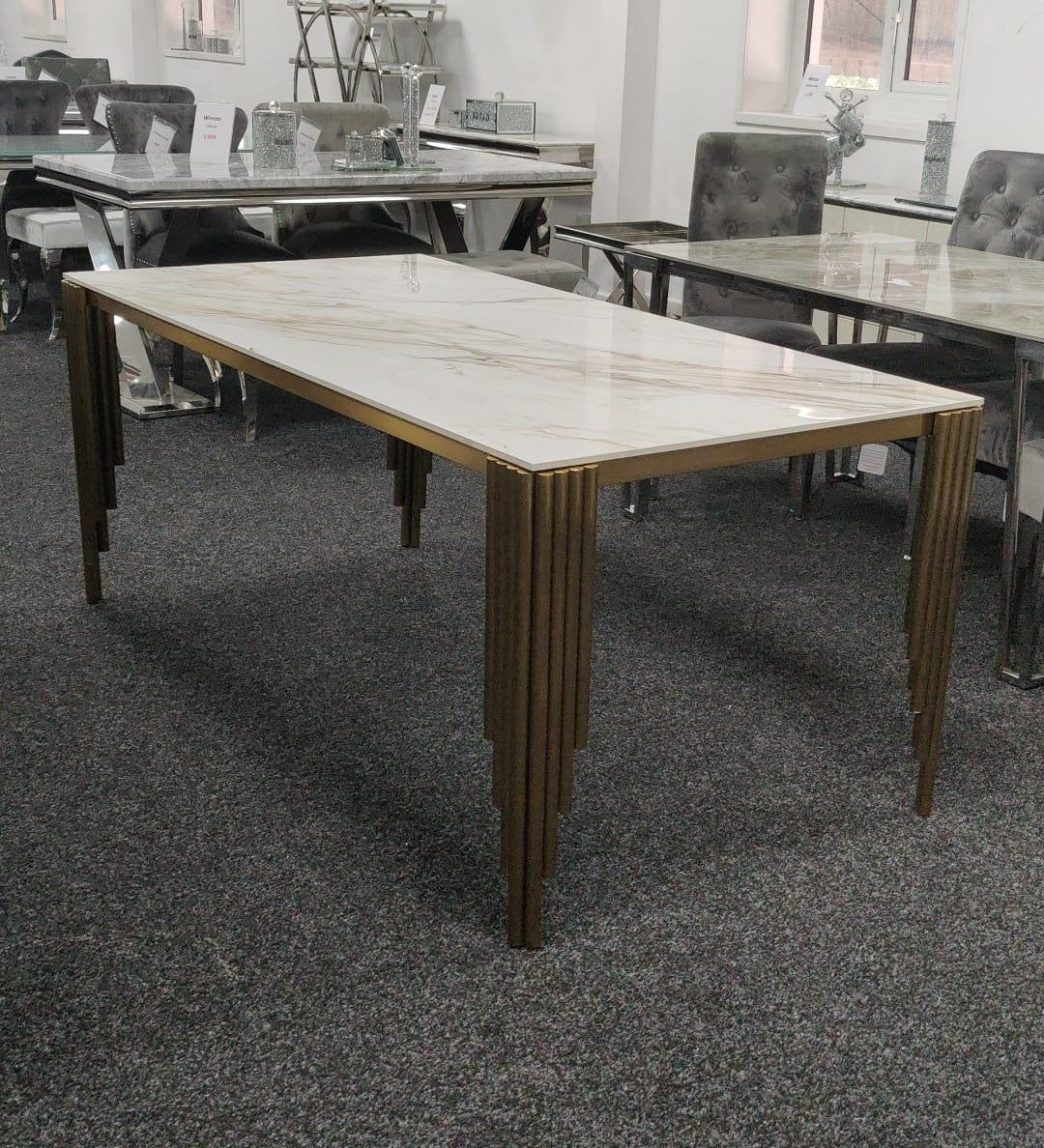 Mayfair 180cm Ceramic Marble & Gold Dining Table-Kitchen & Dining Room Tables-ASR-Belmont Interiors