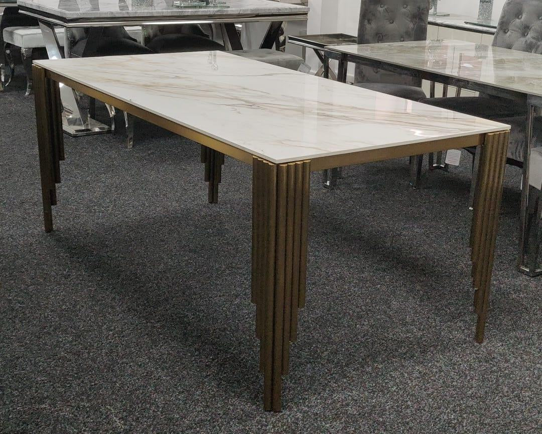 Mayfair 180cm Ceramic Marble & Gold Dining Table-Kitchen & Dining Room Tables-ASR-Belmont Interiors