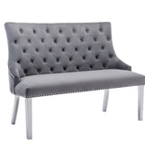 Majestic Lion Knocker Quilted High Back Grey Plush Velvet 130cm Dining Bench