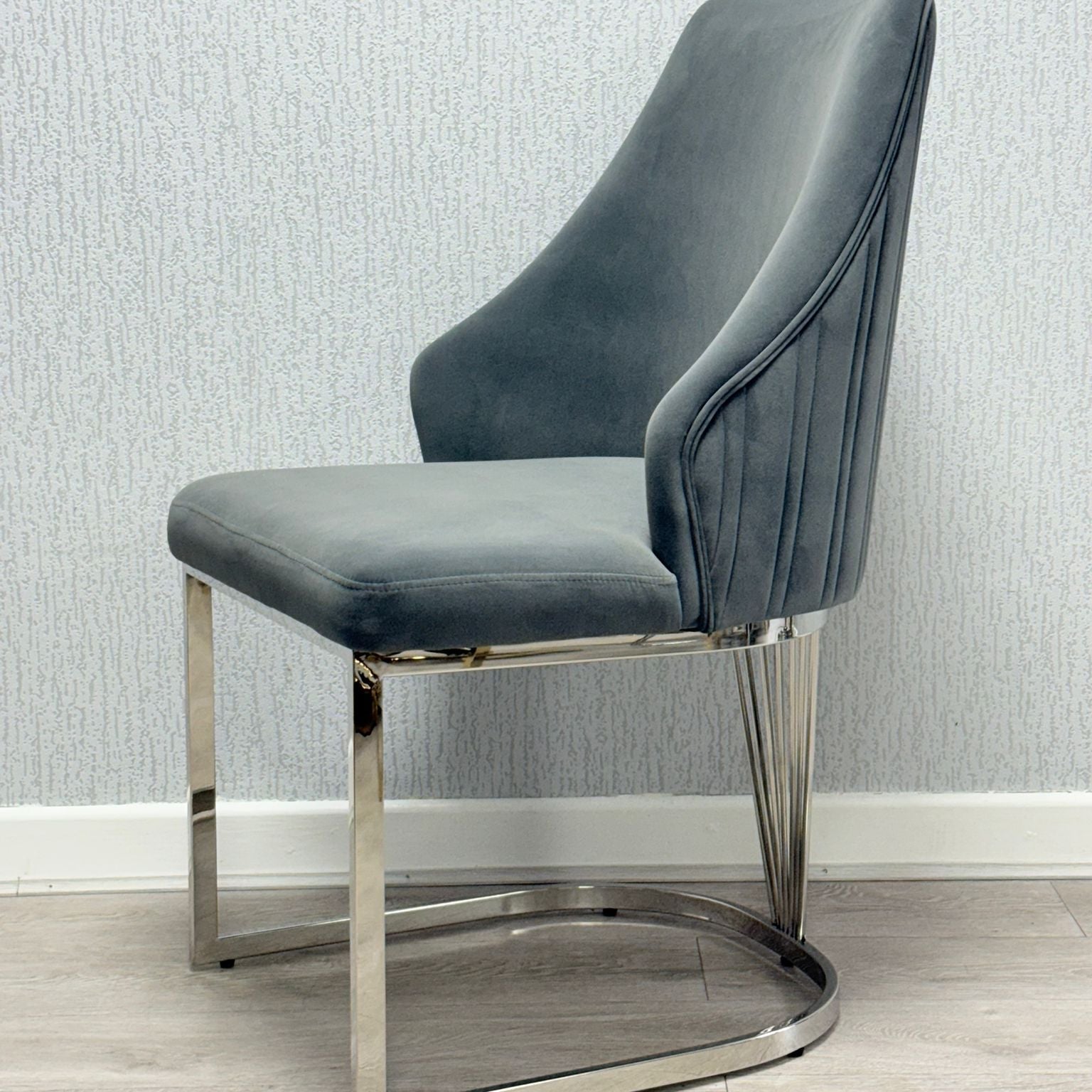 Brompton Grey/Chrome Plush Velvet Dining Chair