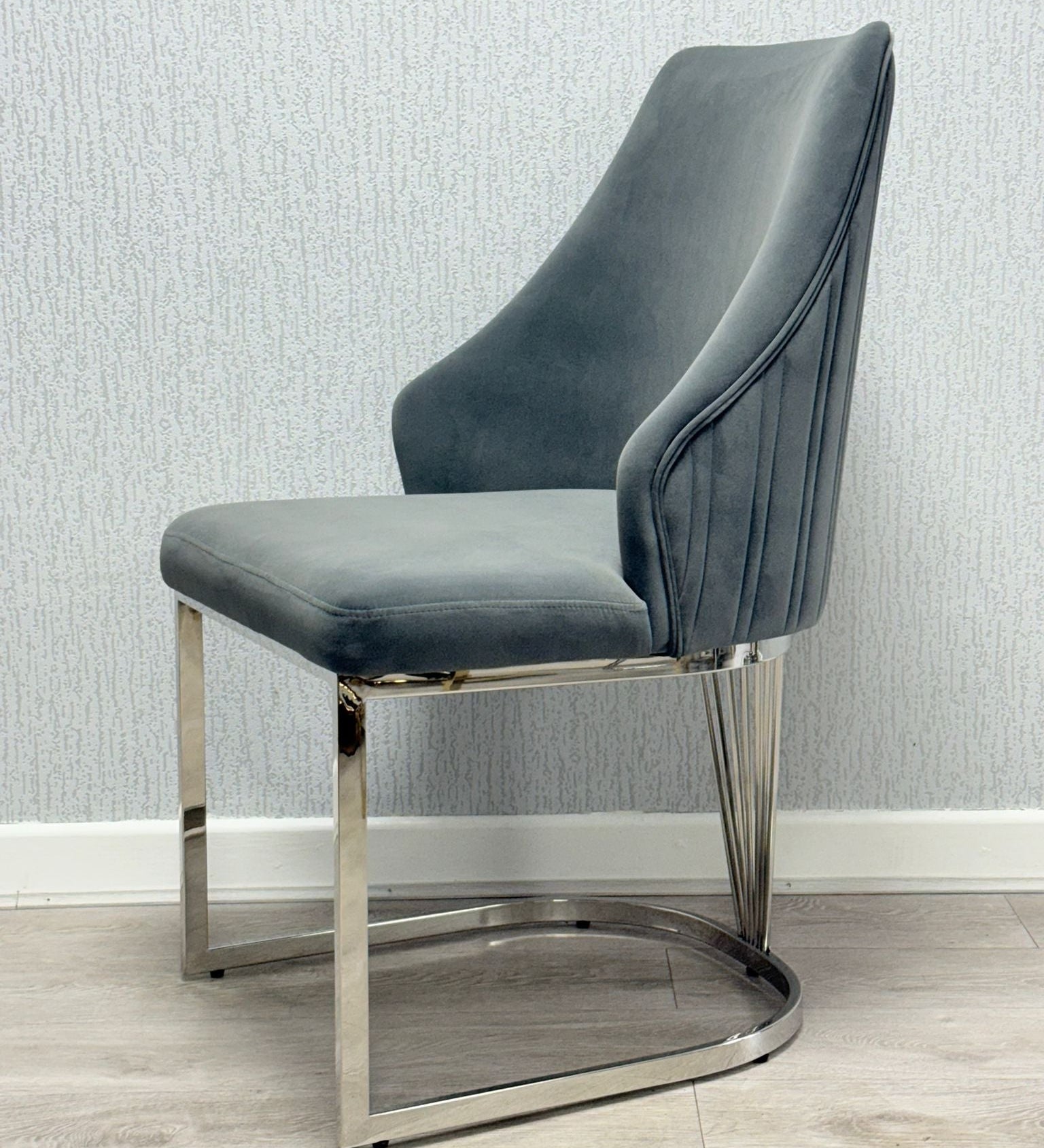 Brompton Grey/Chrome Plush Velvet Dining Chair