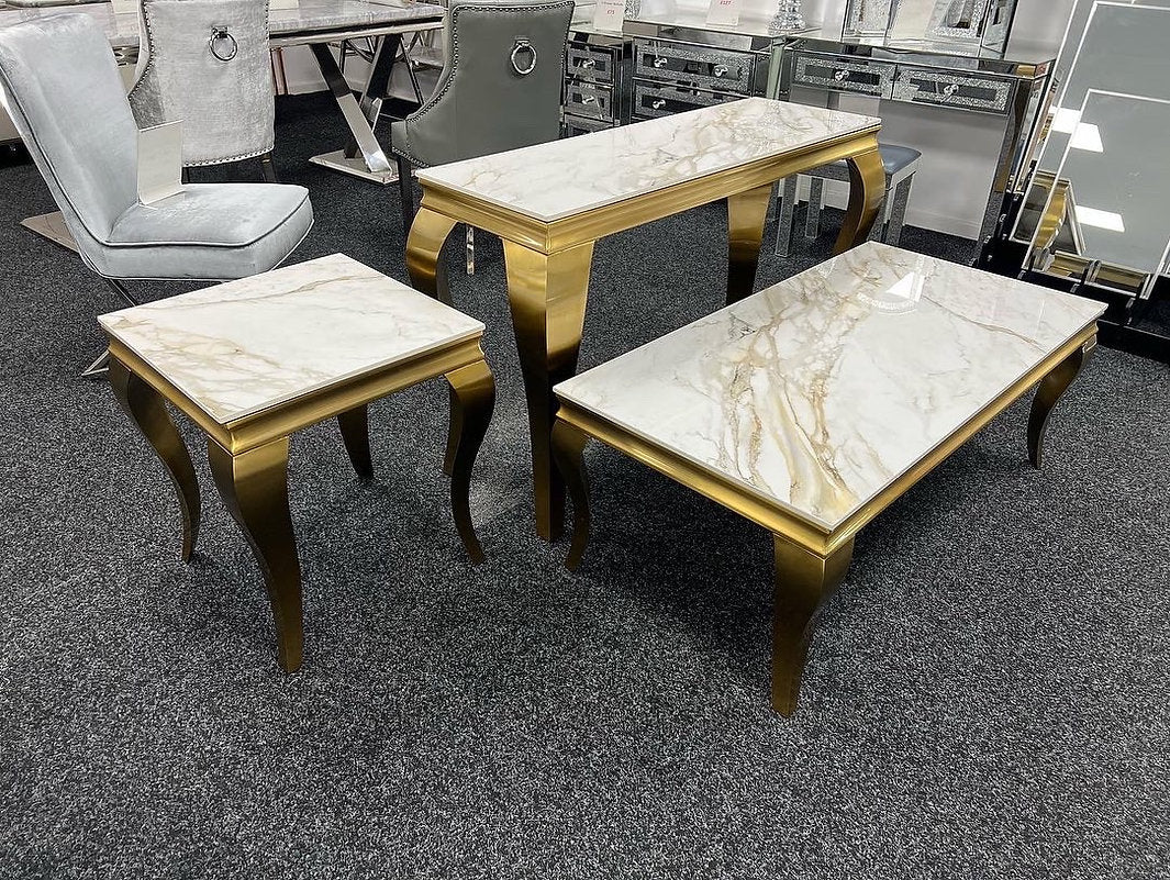 Louis Gold Ceramic Marble Lamp Side Table