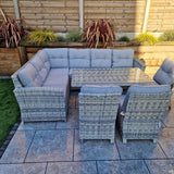 Amano Rattan Garden Outdoor Corner Dining Sofa with 3 Chairs Grey