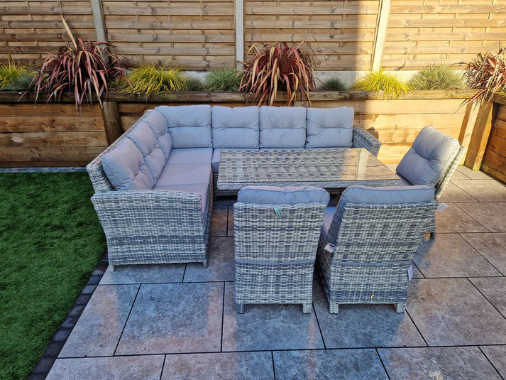 Amano Rattan Garden Outdoor Corner Dining Sofa with 3 Chairs Grey