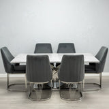 Elina 180cm Marble & Chrome Dining Table With Brompton Grey Velvet Chrome Chairs
