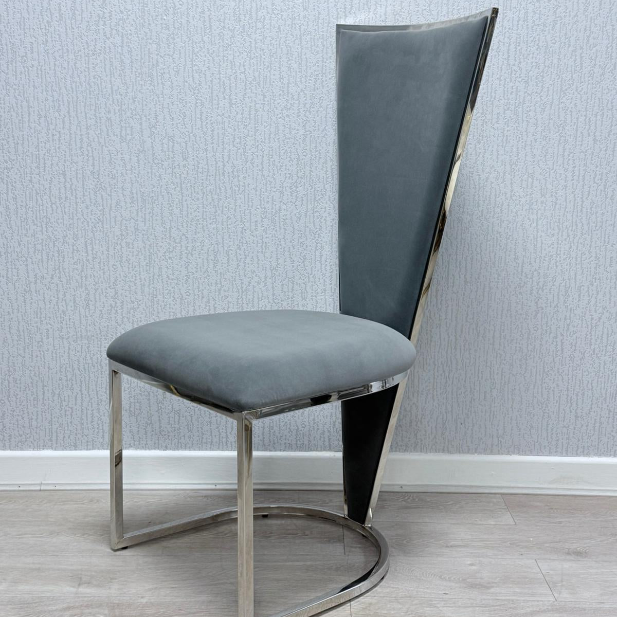 Florence High Back Grey/Chrome Plush Velvet Dining Chair