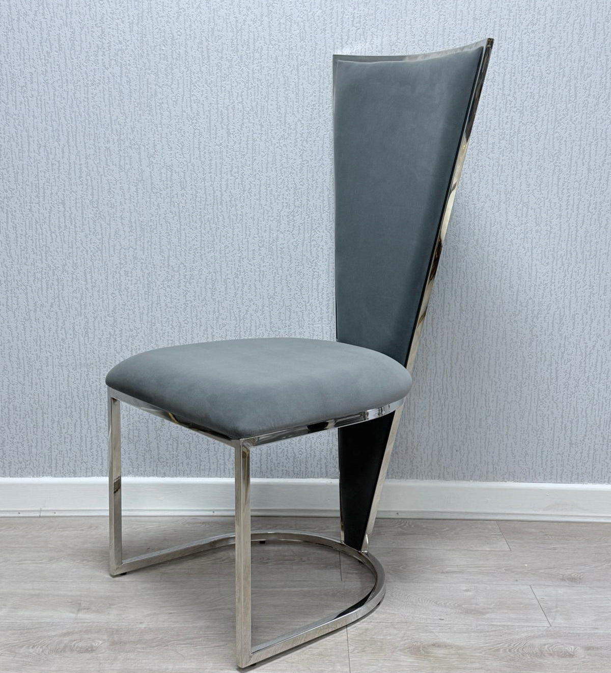 Florence High Back Grey/Chrome Plush Velvet Dining Chair