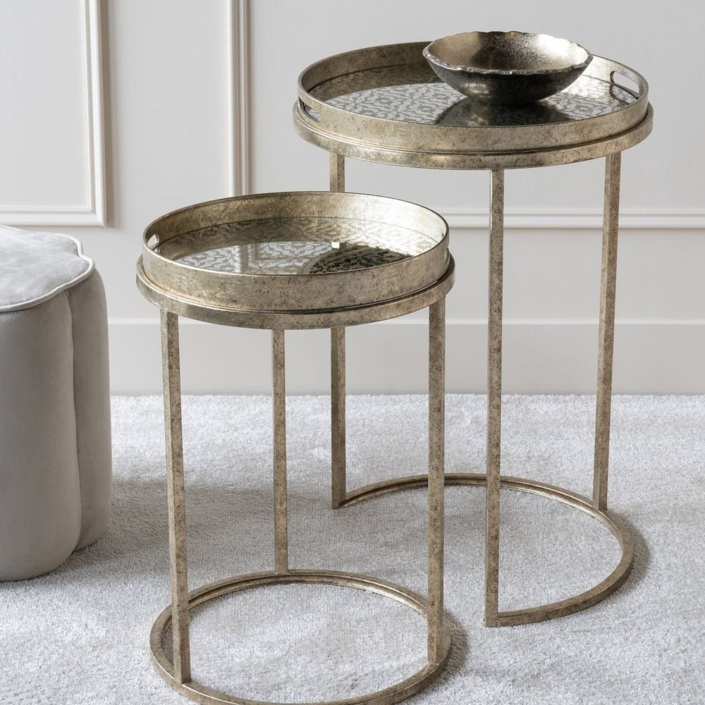 Libra Interiors Vienna Diamond Set of 2 Side Tables - Antique Gold