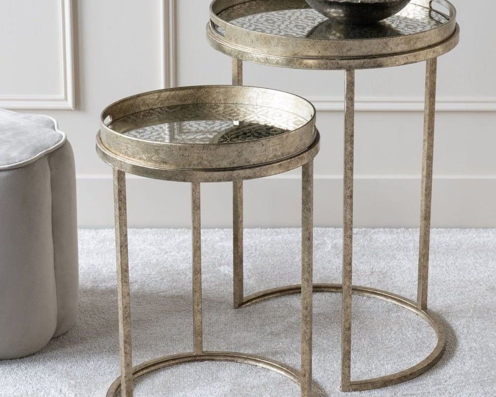 Libra Interiors Vienna Diamond Set of 2 Side Tables - Antique Gold