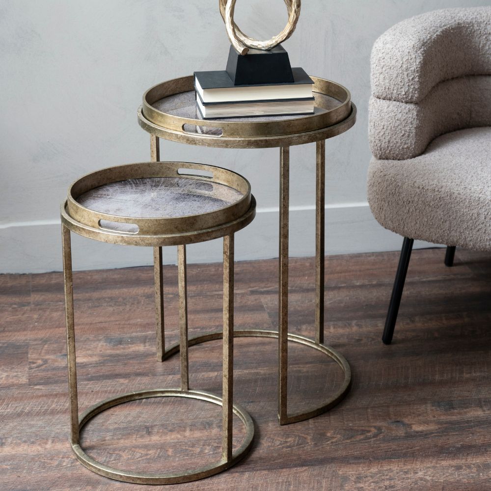 Libra Interiors Vienna Atlas Set of 2 Side Tables - Antique Gold