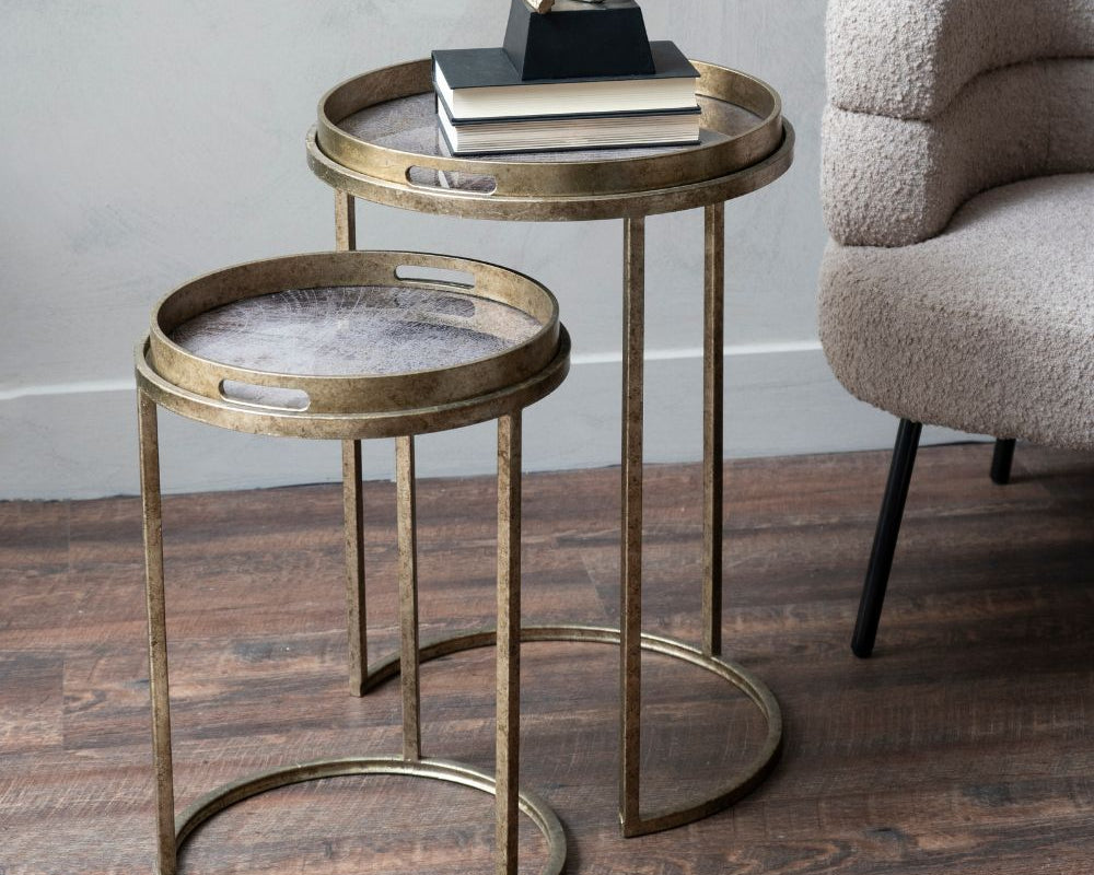 Libra Interiors Vienna Atlas Set of 2 Side Tables - Antique Gold