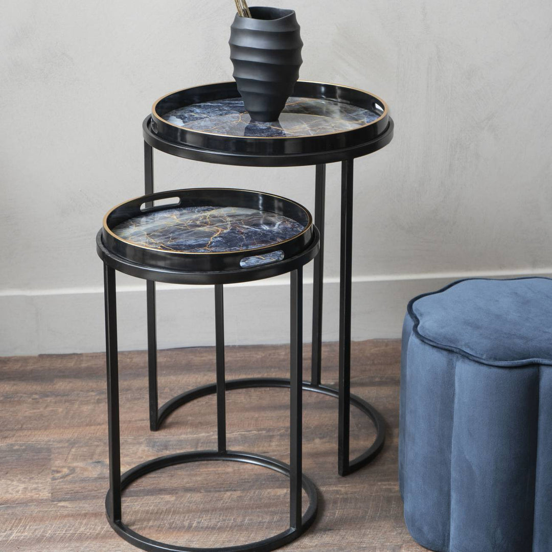 Libra Interiors Vesuvius Set of 2 Side Tables - Black & Gold