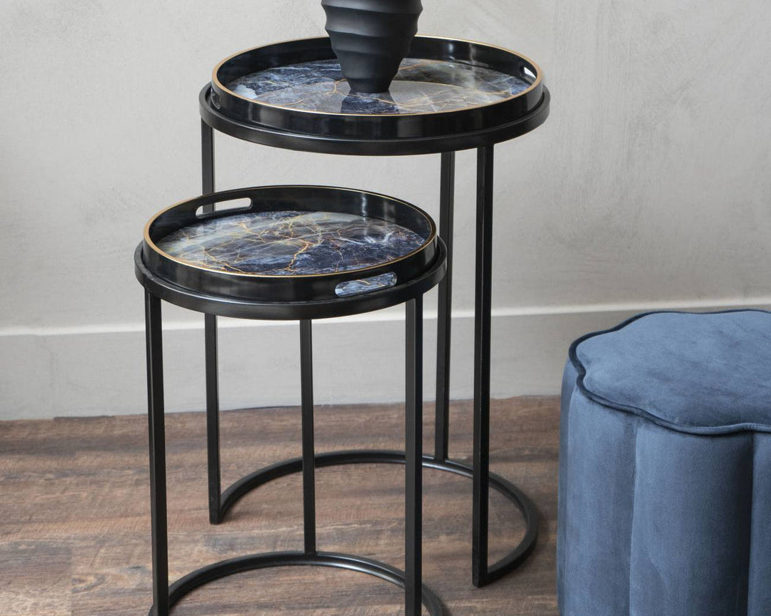 Libra Interiors Vesuvius Set of 2 Side Tables - Black & Gold