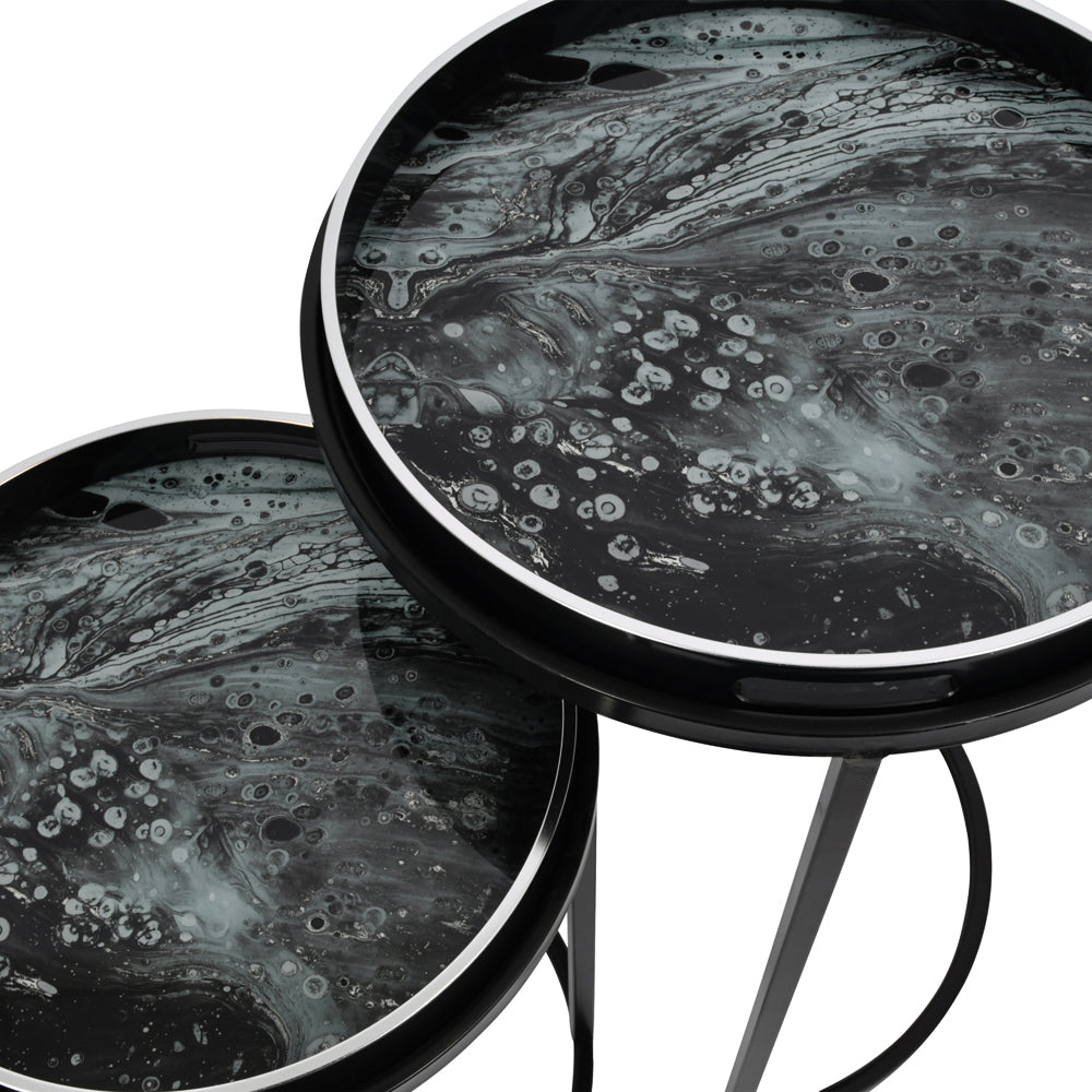 Libra Interiors Swirl Set of 2 Side Tables - Monochrome